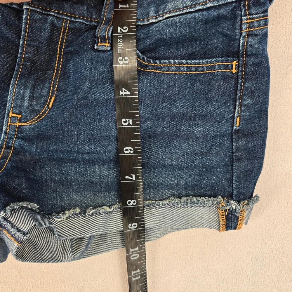 Old Navy Girls 12 Denim Shorts Dark Wash Cuffed Raw Hem Adjustable Waist
